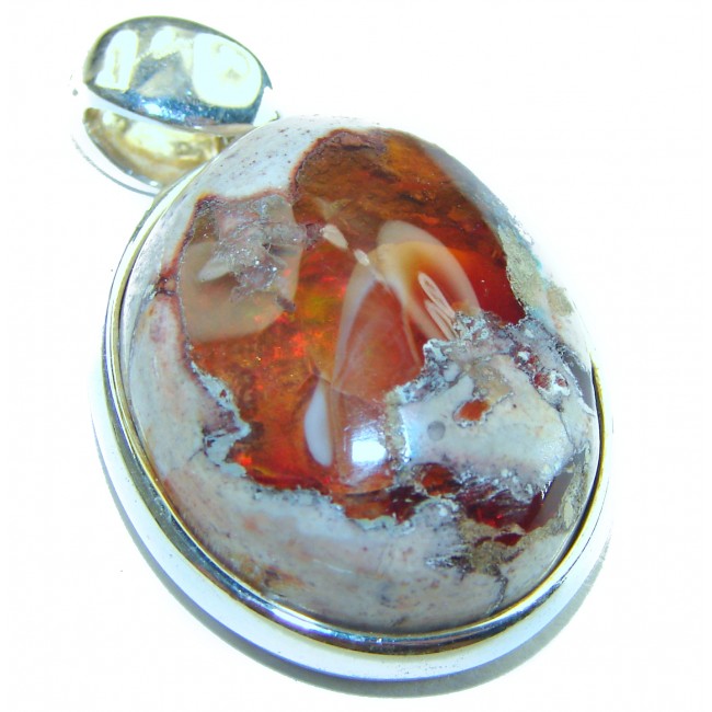 Bonfire Night Natural Mexican Fire Opal .925 Sterling Silver handmade Pendant