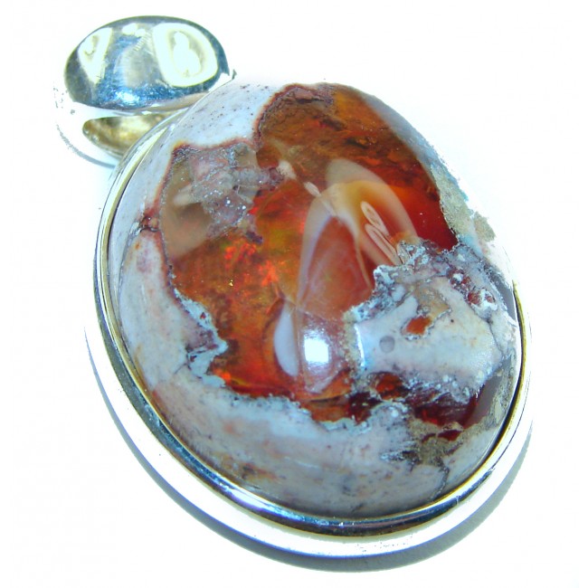 Bonfire Night Natural Mexican Fire Opal .925 Sterling Silver handmade Pendant