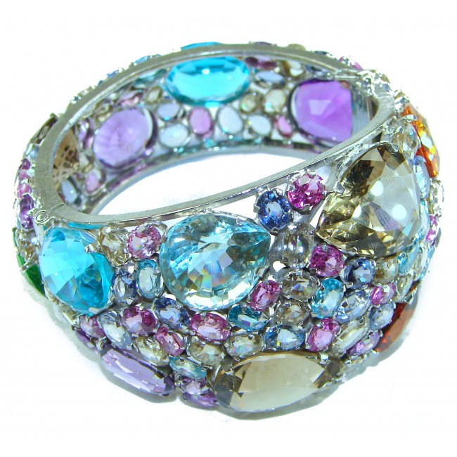 Truly Spectacular Multi Gemstones .925 Sterling Silver handmade bangle Bracelet