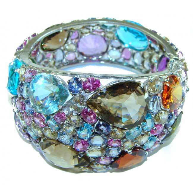 Truly Spectacular Multi Gemstones .925 Sterling Silver handmade bangle Bracelet