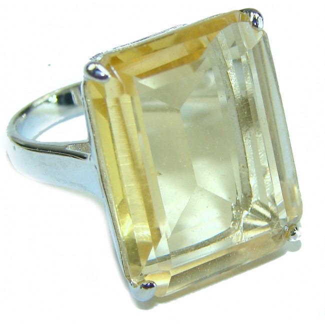 21.8 carat Genuine Lemon Quartz .925 Sterling Silver handcrafted ring size 6