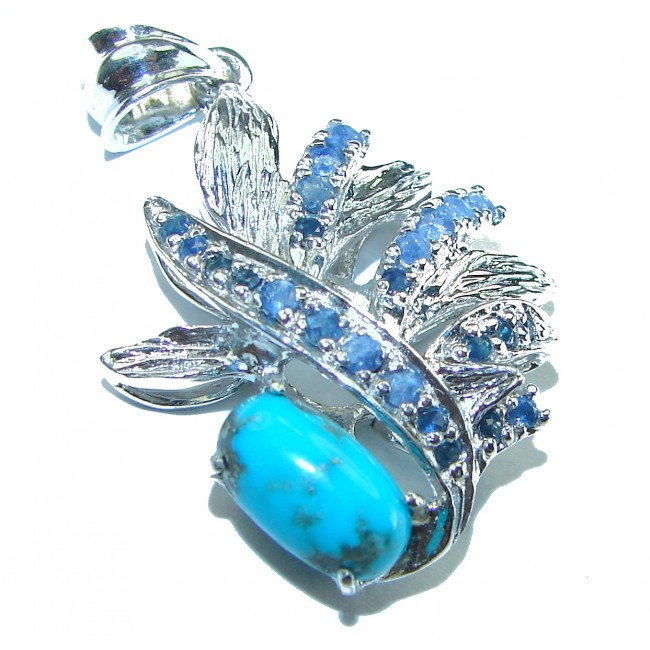 Turquoise Sapphire .925 Sterling Silver handmade pendant