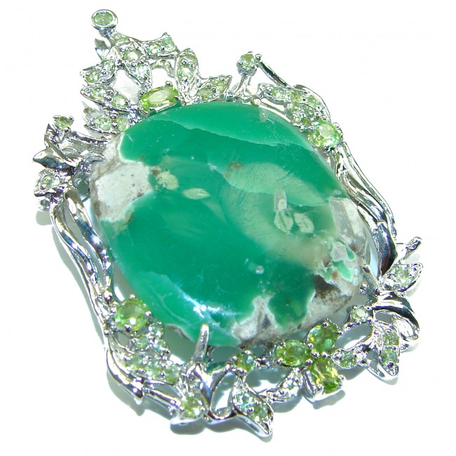 Back to Nature Beauty Chrysoprase Emerald .925 Sterling Silver handcrafted Pendant Brooch