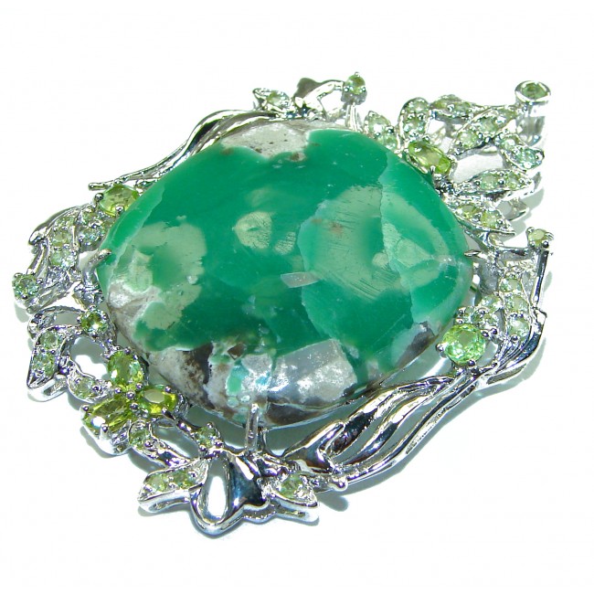 Back to Nature Beauty Chrysoprase Emerald .925 Sterling Silver handcrafted Pendant Brooch