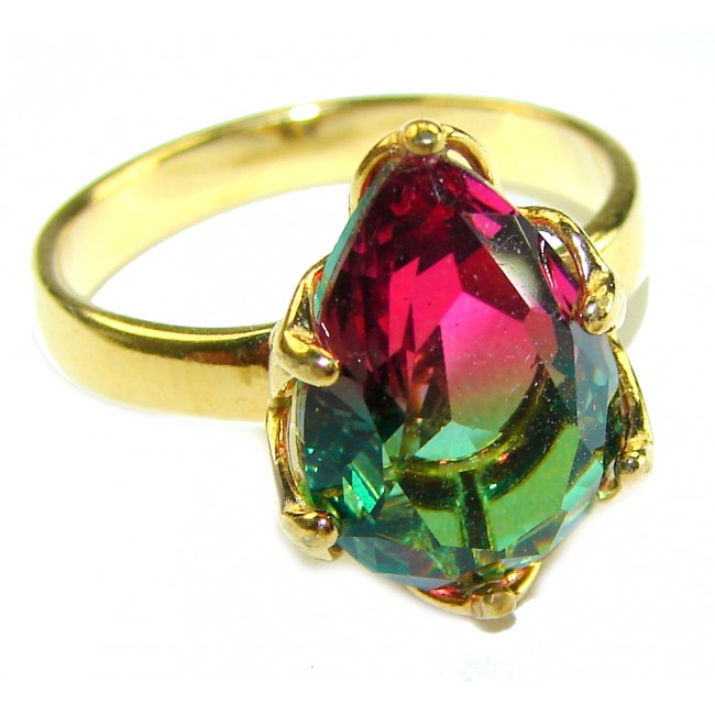 Brazilian Tourmaline 18K Gold over .925 Sterling Silver Perfectly handcrafted Ring s. 8