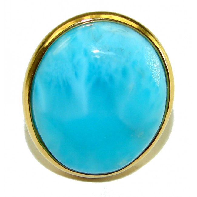 Precious authentic Larimar 18K Gold over .925 Sterling Silver handmade ring size 7 1/4