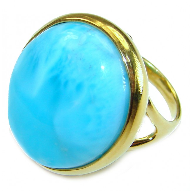 Precious authentic Larimar 18K Gold over .925 Sterling Silver handmade ring size 7 1/4