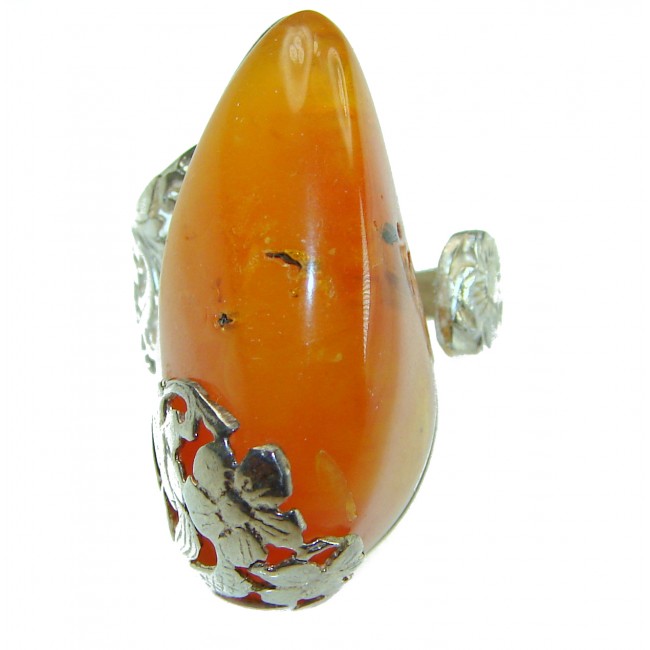 Modern Concept Natural Butterscotch Baltic Amber .925 Sterling Silver ring s. 7 adjustable