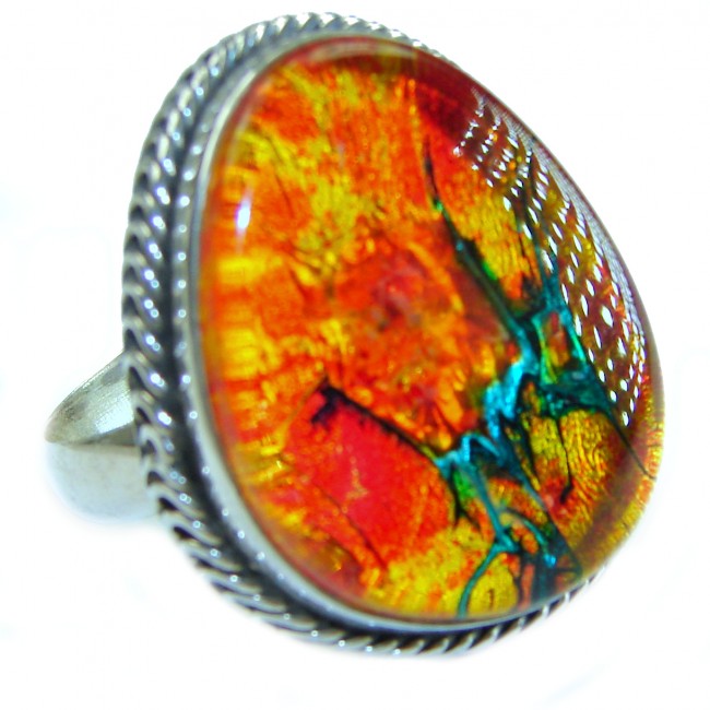 Mystical Night Dichroic Glass .925 Sterling Silver handcrafted Ring s. 9 3/4