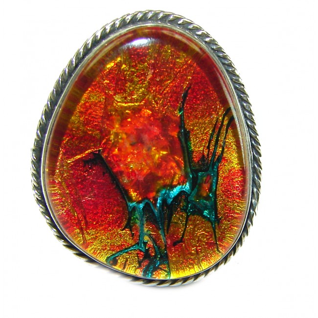 Mystical Night Dichroic Glass .925 Sterling Silver handcrafted Ring s. 9 3/4