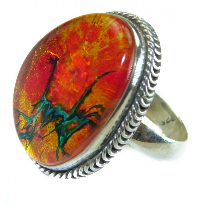 Mystical Night Dichroic Glass .925 Sterling Silver handcrafted Ring s. 9 3/4