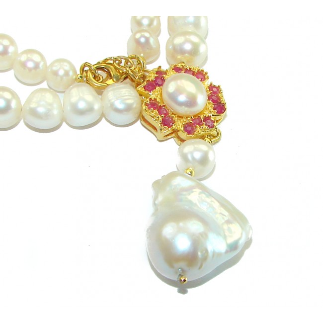 Precious Vintage Beauty Pearls Ruby .925 Sterling Silver handcrafted Necklace