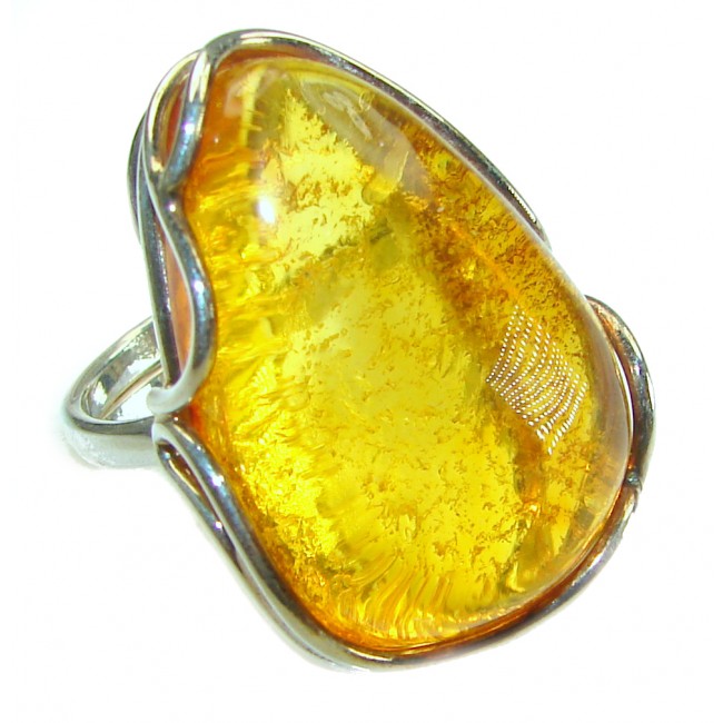 Golden Drop Natural Butterscotch Baltic Amber .925 Sterling Silver ring s. 7 1/2