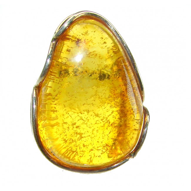 Golden Drop Natural Butterscotch Baltic Amber .925 Sterling Silver ring s. 7 1/2