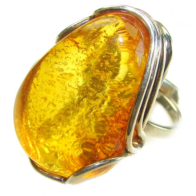 Golden Drop Natural Butterscotch Baltic Amber .925 Sterling Silver ring s. 7 1/2