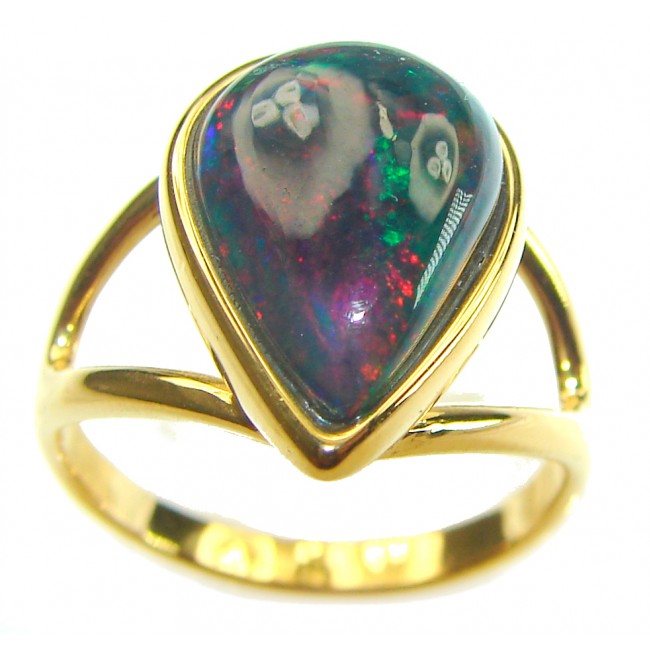 A Milky Way Genuine 7.2 carat Black Opal 18K Gold over .925 Sterling Silver handmade Ring size 7