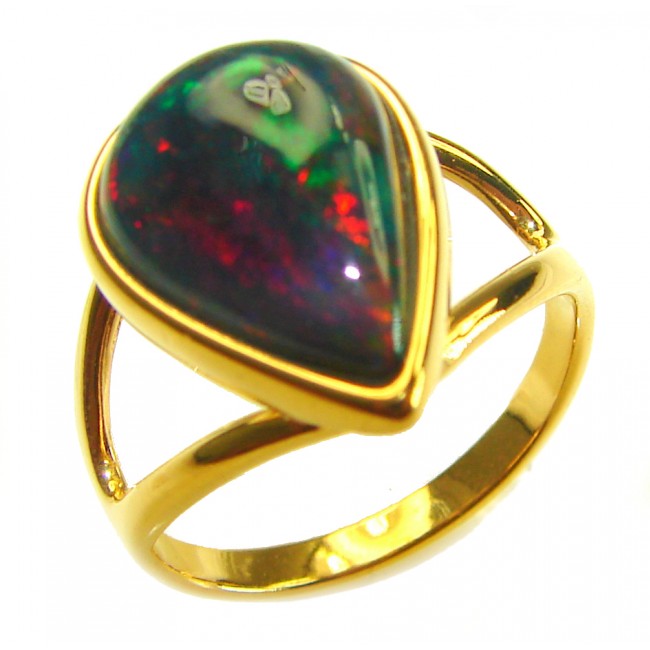 A Milky Way Genuine 7.2 carat Black Opal 18K Gold over .925 Sterling Silver handmade Ring size 7