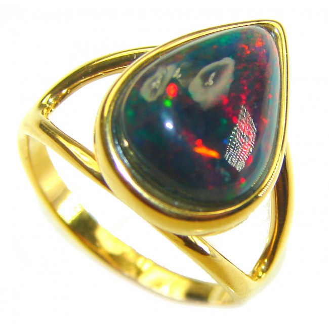 A Milky Way Genuine 7.2 carat Black Opal 18K Gold over .925 Sterling Silver handmade Ring size 7