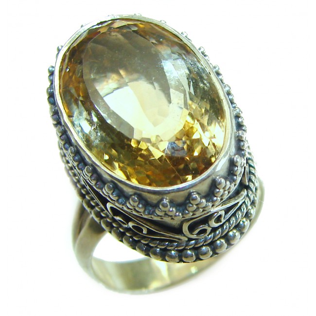 11.8 carat Genuine Lemon Quartz .925 Sterling Silver handcrafted ring size 8