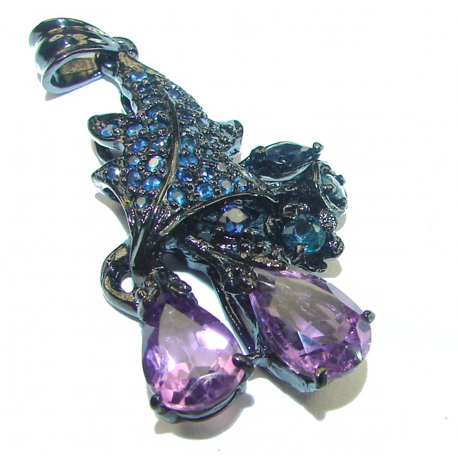 Best quality Genuine Amethyst Sapphire black rhodium over .925 Sterling Silver handcrafted pendant