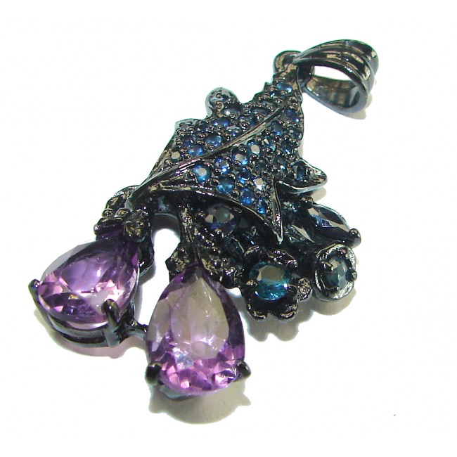 Best quality Genuine Amethyst Sapphire black rhodium over .925 Sterling Silver handcrafted pendant