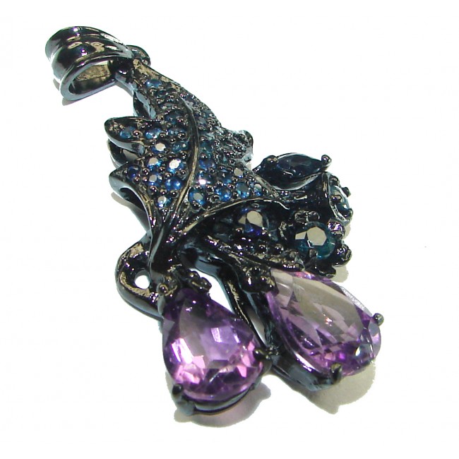 Best quality Genuine Amethyst Sapphire black rhodium over .925 Sterling Silver handcrafted pendant