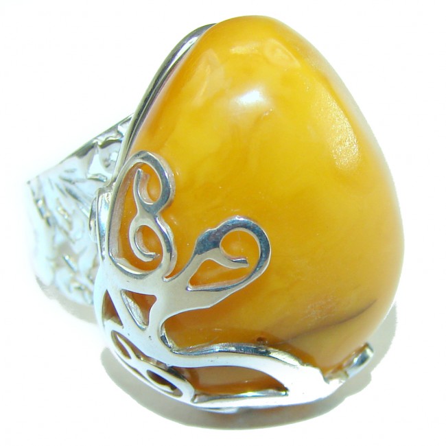 Modern Concept Natural Butterscotch Baltic Amber .925 Sterling Silver ring s. 7 adjustable