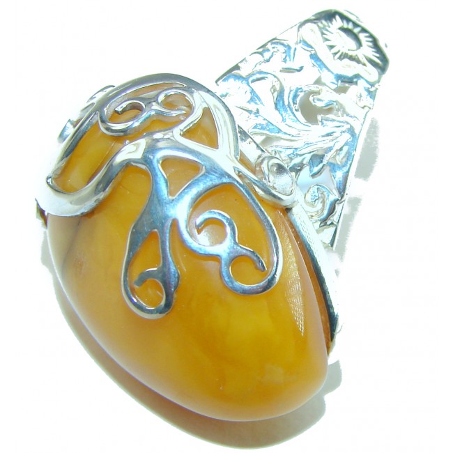 Modern Concept Natural Butterscotch Baltic Amber .925 Sterling Silver ring s. 7 adjustable