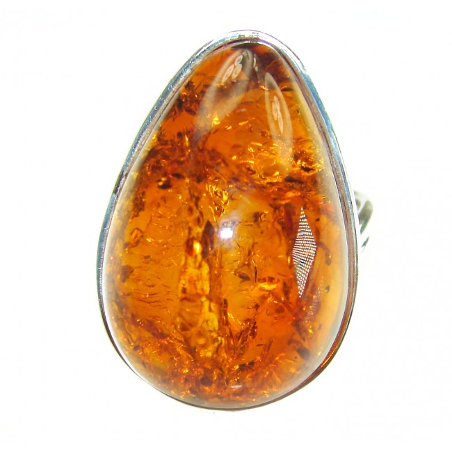 Natural Butterscotch Baltic Amber .925 Sterling Silver ring s. 7 adjustable