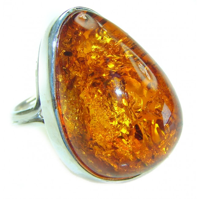 Natural Butterscotch Baltic Amber .925 Sterling Silver ring s. 7 adjustable