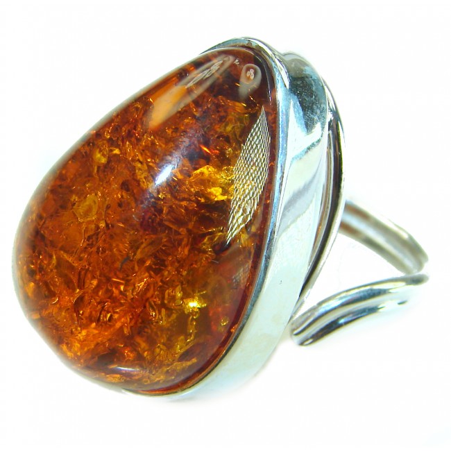 Natural Butterscotch Baltic Amber .925 Sterling Silver ring s. 7 adjustable