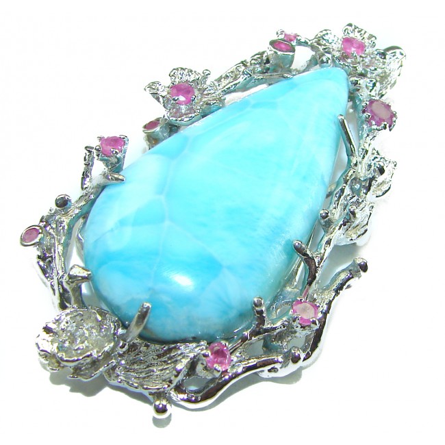 Caribbean Beauty genuine Blue Larimar Ruby .925 Sterling Silver handmade Pendant and Brooch