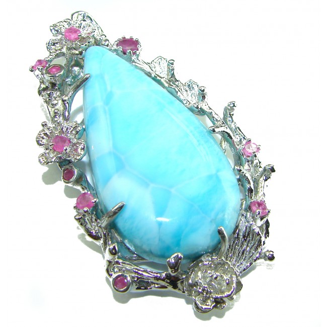 Caribbean Beauty genuine Blue Larimar Ruby .925 Sterling Silver handmade Pendant and Brooch