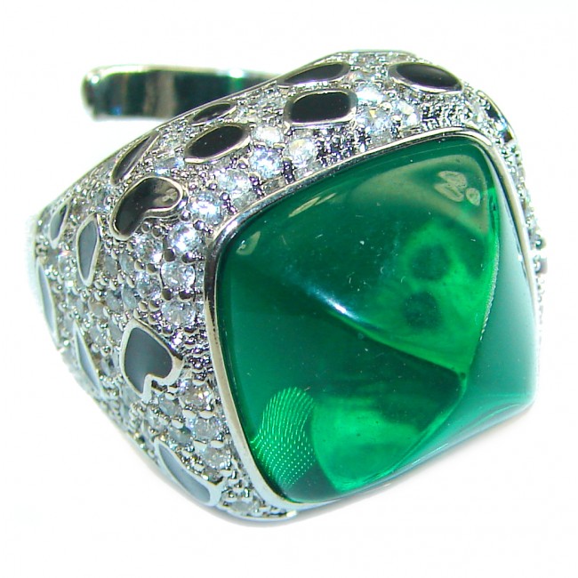 Green Royalty Topaz .925 Sterling Silver handmade Large Ring s. 7 adjustable