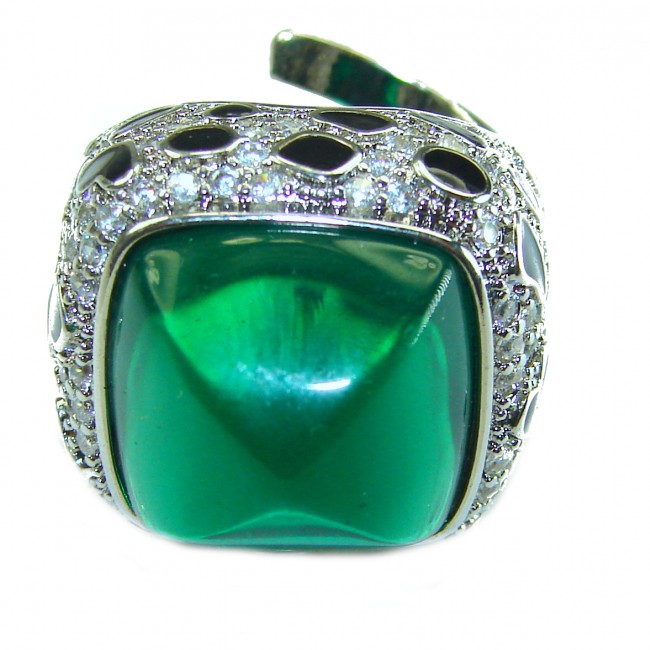 Green Royalty Topaz .925 Sterling Silver handmade Large Ring s. 7 adjustable