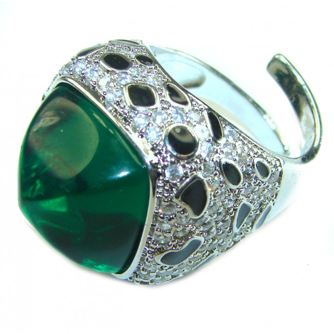 Green Royalty Topaz .925 Sterling Silver handmade Large Ring s. 7 adjustable