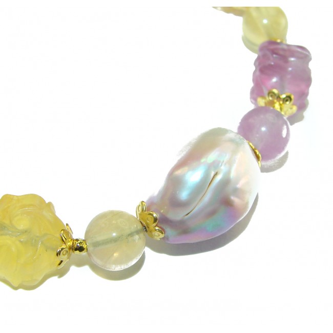 Top quality Genuine carved Fluorite 14k Gold over .925 Sterling Silver handcrafted bracelet