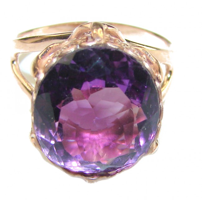 Purple Amethyst 14K Rose Gold over .925 Sterling Silver Handcrafted Ring size 8 1/2