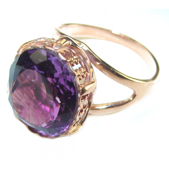 Purple Amethyst 14K Rose Gold over .925 Sterling Silver Handcrafted Ring size 8 1/2