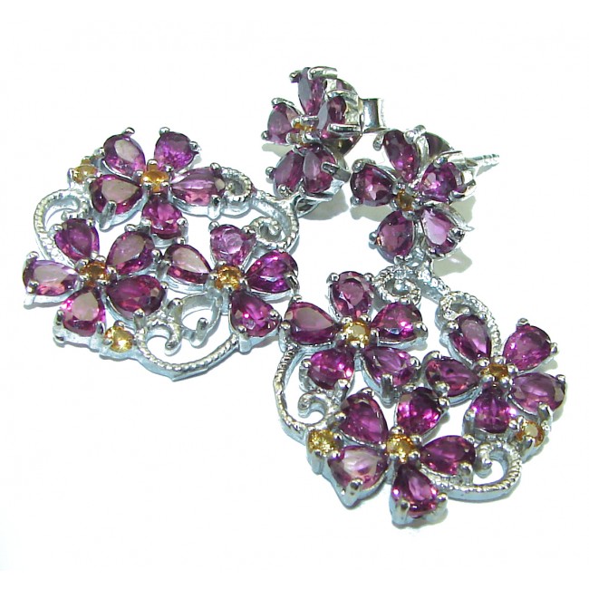 Floral design authentic Garnet .925 Sterling Silver handcrafted earrings