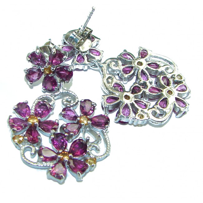 Floral design authentic Garnet .925 Sterling Silver handcrafted earrings