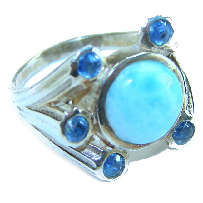 Precious Blue Larimar .925 Sterling Silver handmade ring size 8