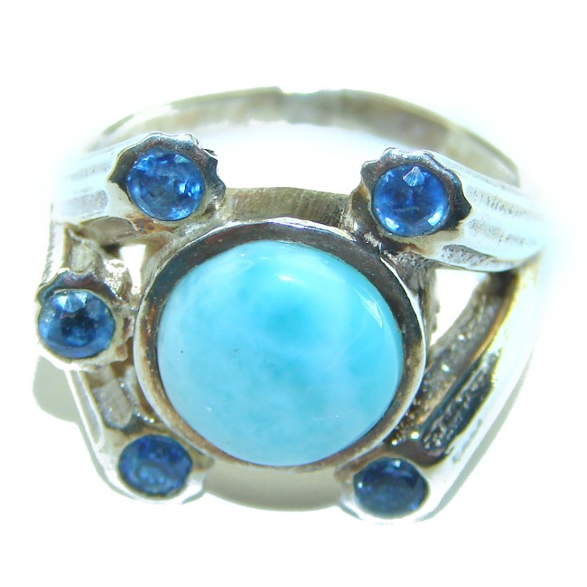 Precious Blue Larimar .925 Sterling Silver handmade ring size 8