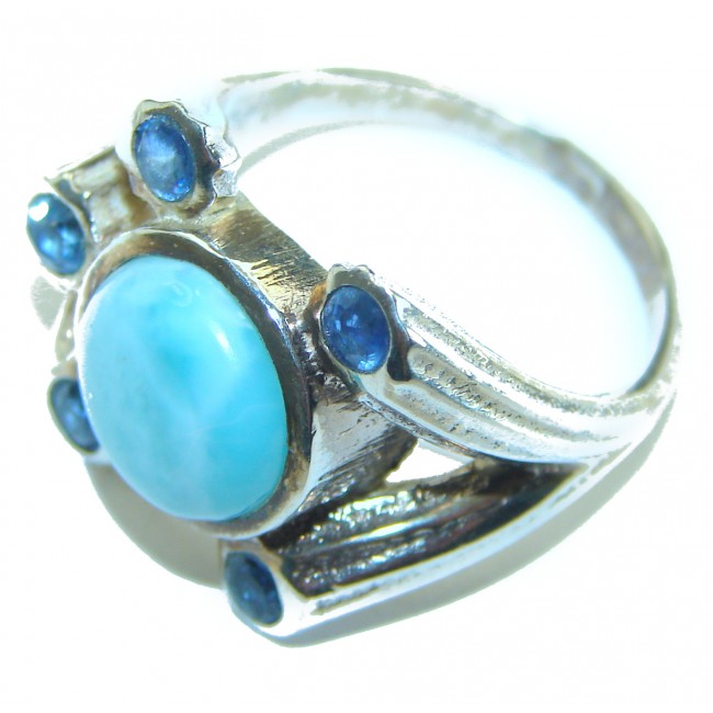 Precious Blue Larimar .925 Sterling Silver handmade ring size 8