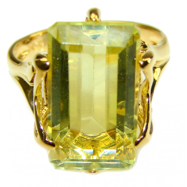 12.8 carat Genuine Lemon Quartz 14K Gold over .925 Sterling Silver handcrafted ring size 7