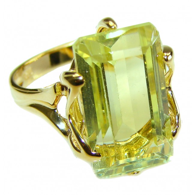 12.8 carat Genuine Lemon Quartz 14K Gold over .925 Sterling Silver handcrafted ring size 7