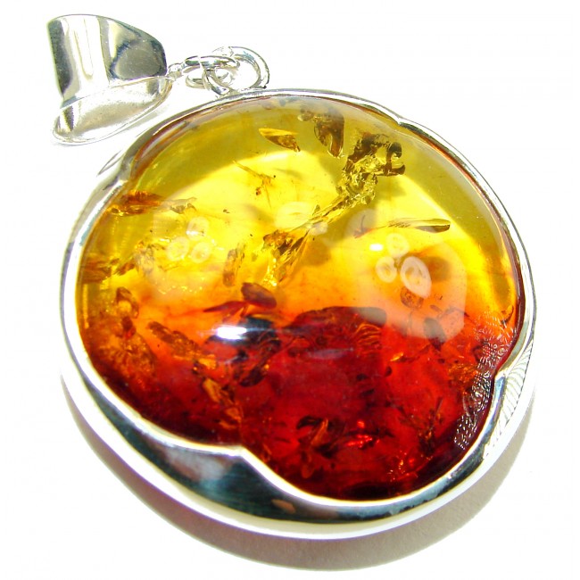 Large Authentic Baltic Amber .925 Sterling Silver handmade Pendant