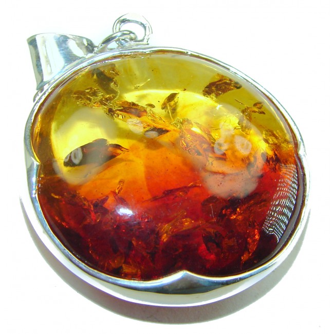 Large Authentic Baltic Amber .925 Sterling Silver handmade Pendant