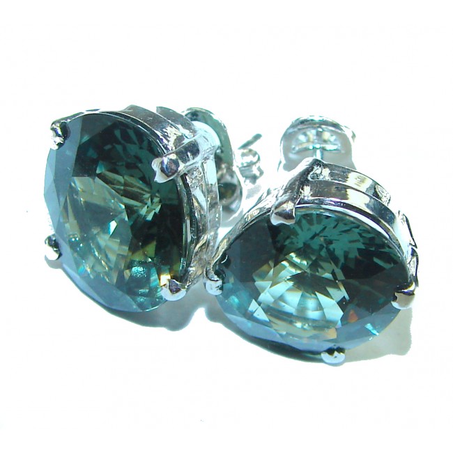 Incredible 11mm genuine Emerald .925 Sterling Silver handcrafted Earrings