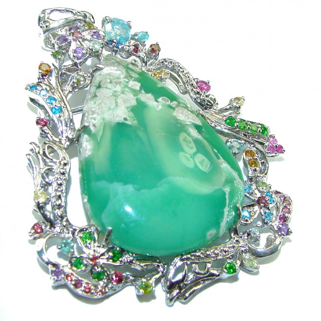 Great Beauty Chrysoprase Emerald .925 Sterling Silver handcrafted Pendant Brooch